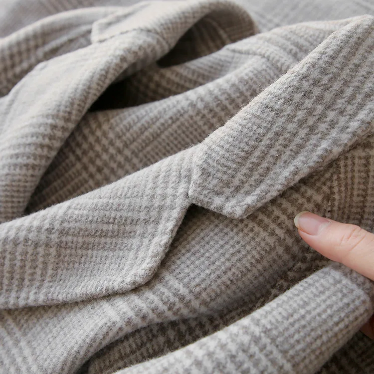 

Luxury Double-Faced Australian Merino Wool Coat Medium-Length Suit Collar Tartan Fine-Line Warm Woolen Outerwear Jaet