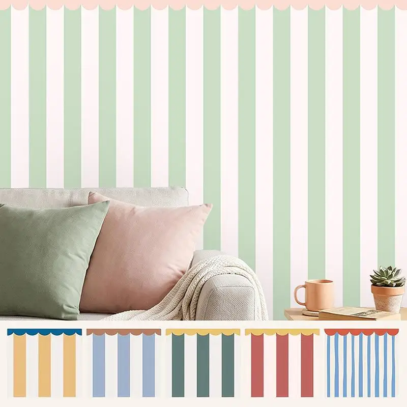 Multicolor Striped Nordic Half Wall Wallpaper Stick Wallpaper Removable Self Adhesive For Nursery Bedroom Wall Decor