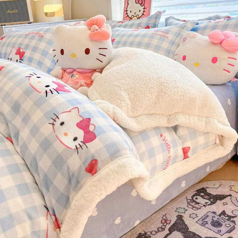 Kawaii kuromi olá kitty minha melodia cinnamoroll pompompurin sanrio crianças bonito capa de edredão de pelúcia lençol presente para crianças