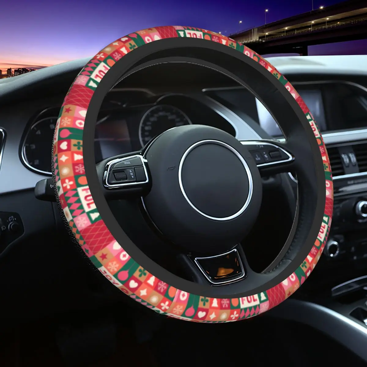 Merry Christmas Car Steering Wheel Cover 37-38 New Year Geometry Auto Steering Wheel Protector Car-styling Car Accessories