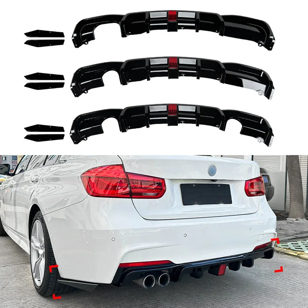 For BMW 3 Series F30 MT 2013-2019 MP Rear Bumper Diffuser With Light Car Lower Spoiler Splitter Body Guard Kits Gloss black PP