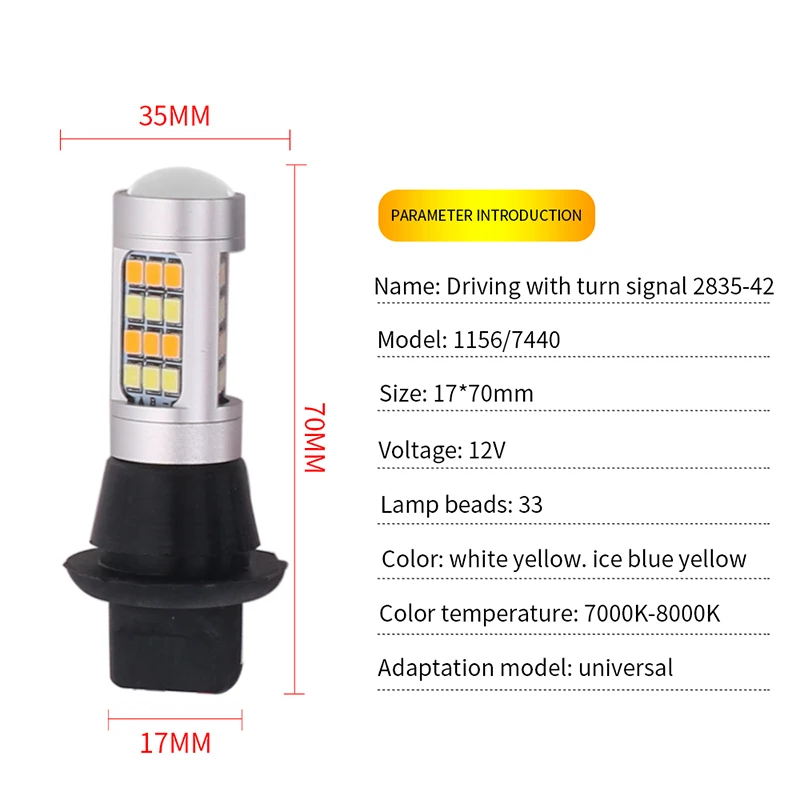 2PCS 1156 BA15S P21W BAU15S PY21W 7440 W21W T20 Canbus No Error 2835 42SMD Dual Mode 2 in 1 Car DRL Turn Signal Lamp White Amber