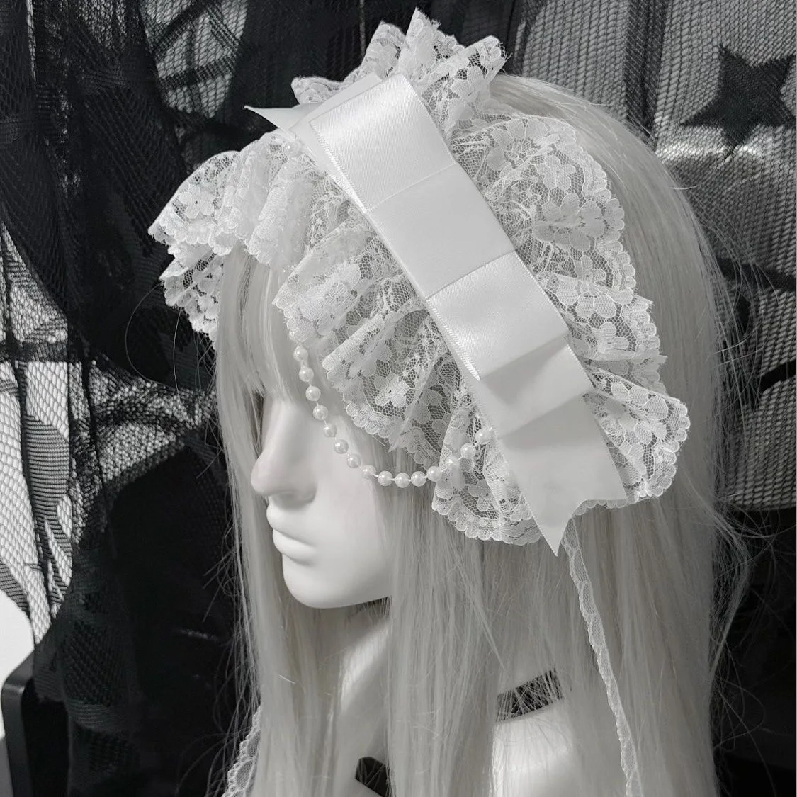 Original handgemachte Landmine Pure White Lolita breite Schleife Spitze Goth Subkultur Haar Stirnband Lolita Zubehör