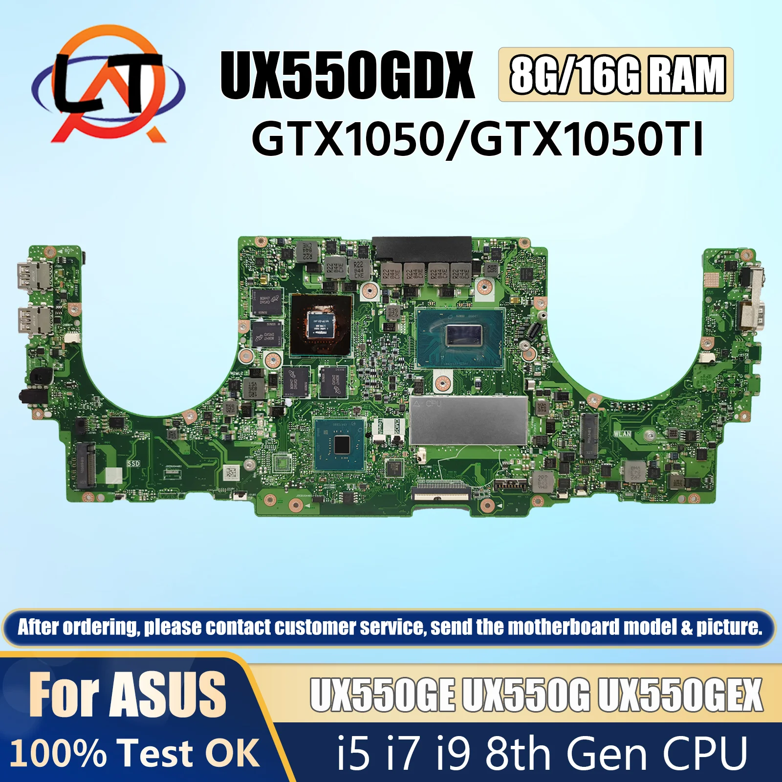 

UX550GD Mainboard For Asus UX550GDX UX550GE UX550G UX550GEX Laptop Motherboard i5 i7 i9 CPU 8G/16G-RAM GTX1050/GTX1050TI-V4G