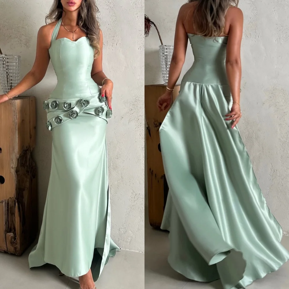 

Индивидуальные современные стильные модные шармезные платья ручной работы с цветочной складкой трапециевидной формы с лямкой на шее, длинные платья на заказ, элегантные сексуальные платья