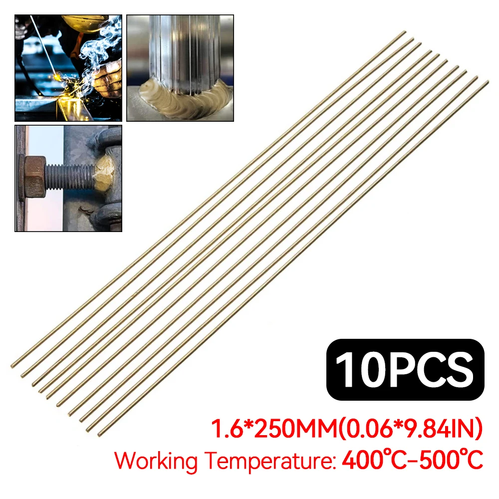 Varillas de soldadura de 1,6mm de diámetro, varillas doradas de 250mm de longitud, herramienta de soldadura de reparación de latón, 10 Uds./lote