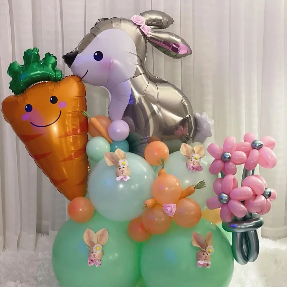 5pcs Cartoon Carrots Balloons Easter Party Supplies Easter Bunny Helium Balloons Baby Shower Globos Kids Birthday Balloon Decors