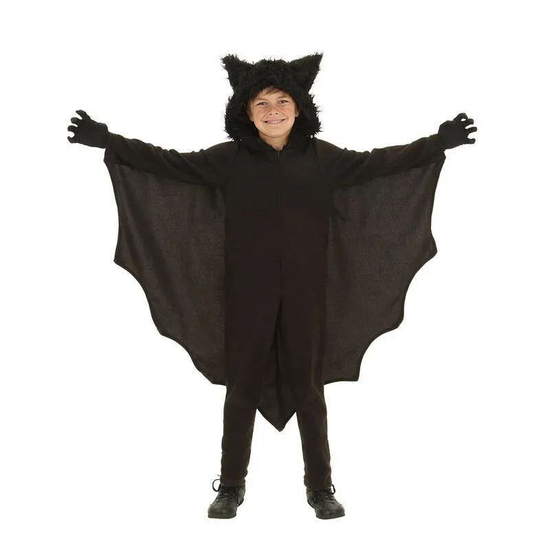 Kids Unisex Vampire Bat Hooded Costume Child Sexy Cosplay Jumpsuit Halloween Cosplay Costume Set Glove Gift Vestidos De Fiesta