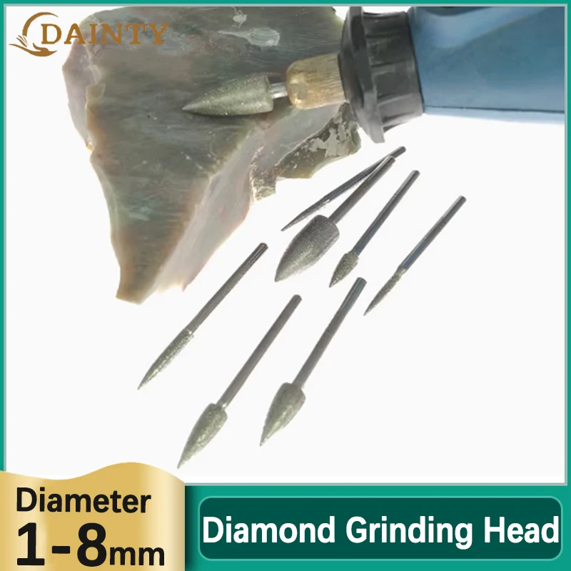 

Диаметр 1-8 мм, гальваническая алмазная шлифовальная головка, пуля, алмазные заусенцы, сверло, нефритовый камень, резьба, полированная игла, гравировальный инструмент