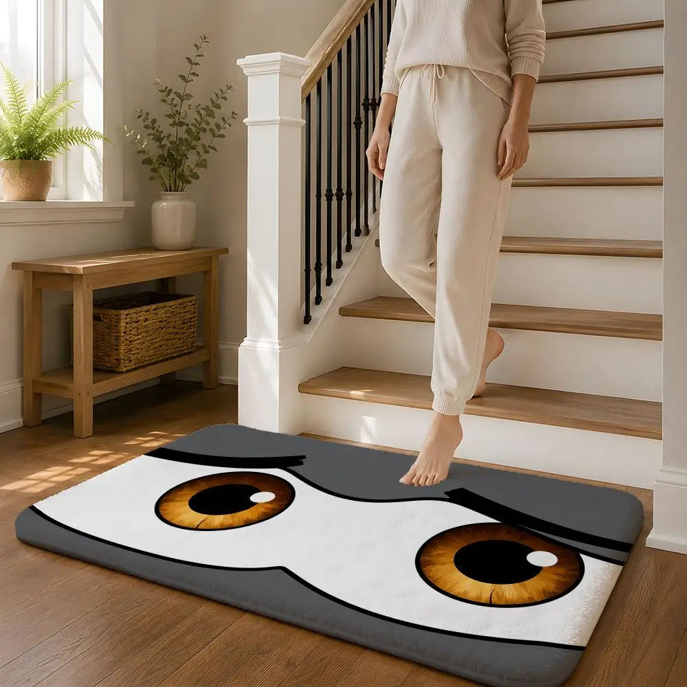 Worried Eyes Floor Mat Flannel Rug Non Slip Absorbent Soft Washable For Entryway Hallway Bathroom Kitchen Decor