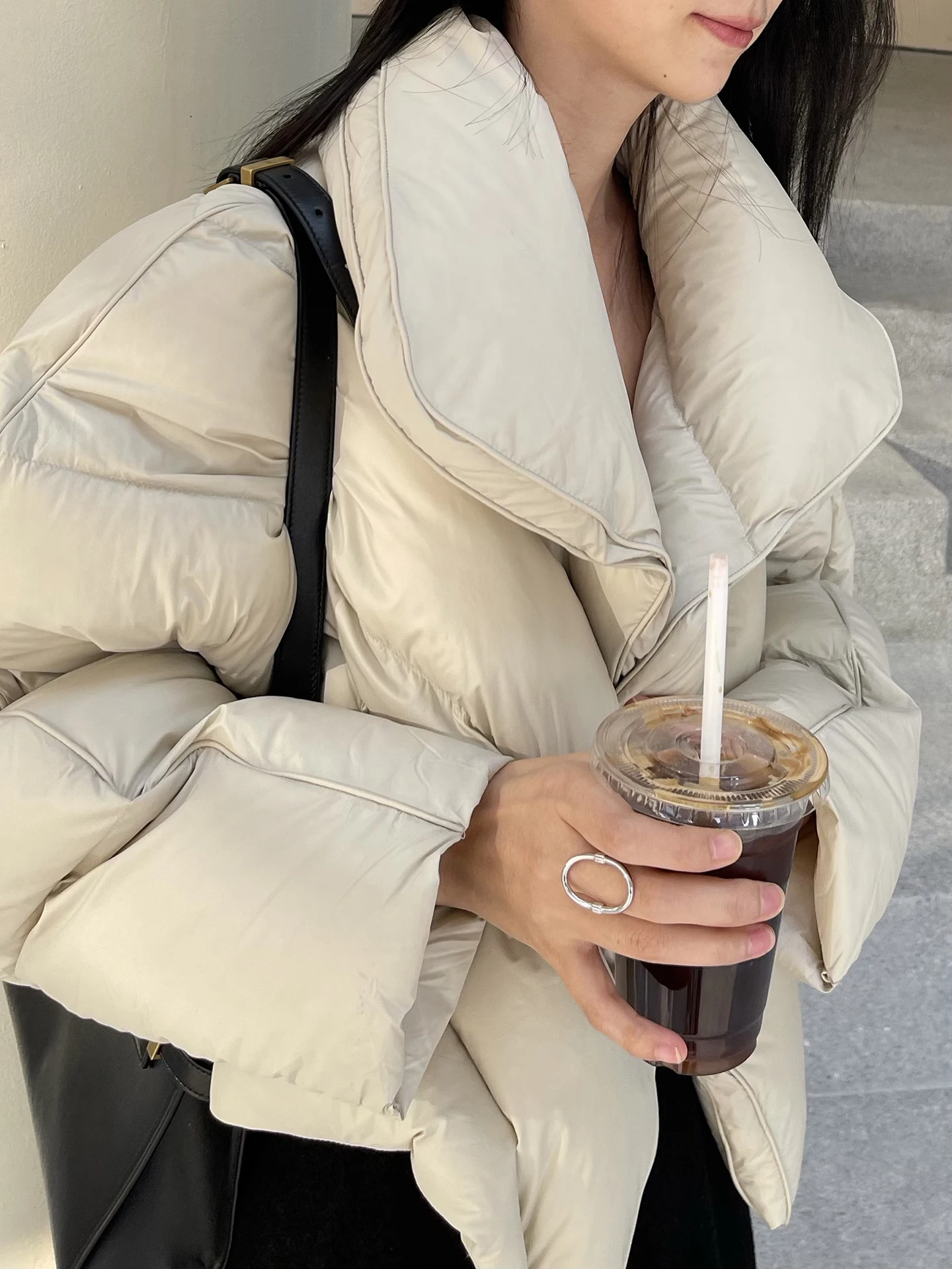 

Пуховик из белого гусиного пуха 700FP, с эффектом облачности, средней длины, теплый, толстый, длинный рукав, стильный дизайн.