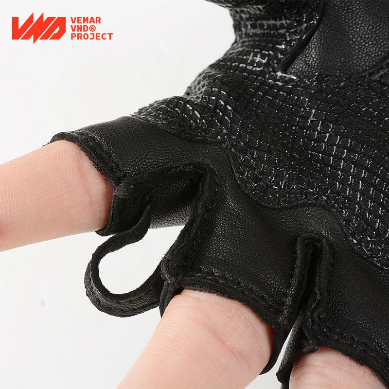 

VND Half/ Short Finger Motorcycle Summer Gloves Leather Piercings Breathable Retro Riding Biker Drop Shock Absorption Moto Guant