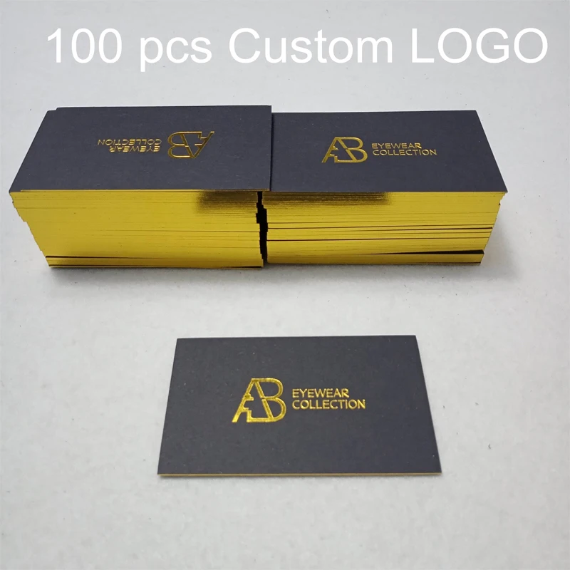 Custom luxury black gold foil recycled business card printing with golden border edge Thank You Cards