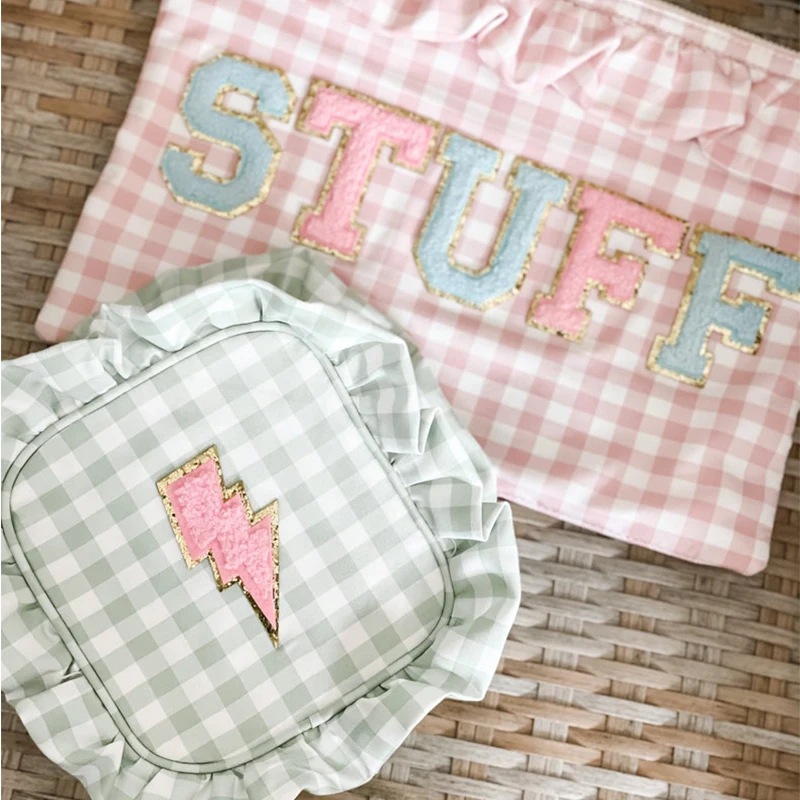 10pcs/set Plaid Makeup Bag Envelope Style Gingham Pouch Bag Travel Personalized Customized Cosmetic Bag Birthday Party Gift