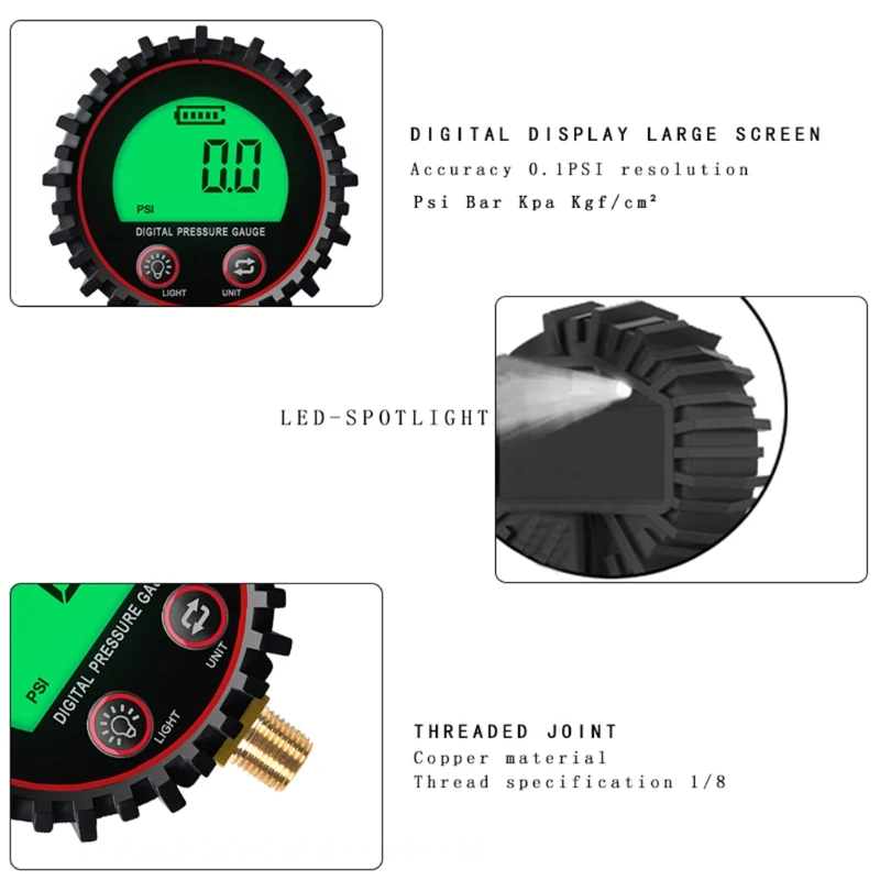0-255Psi 1/8 ''NPT Manômetro Digital com Borracha Cove Protetora Lower Moun Precisão 1% Resolução 0.1psi
