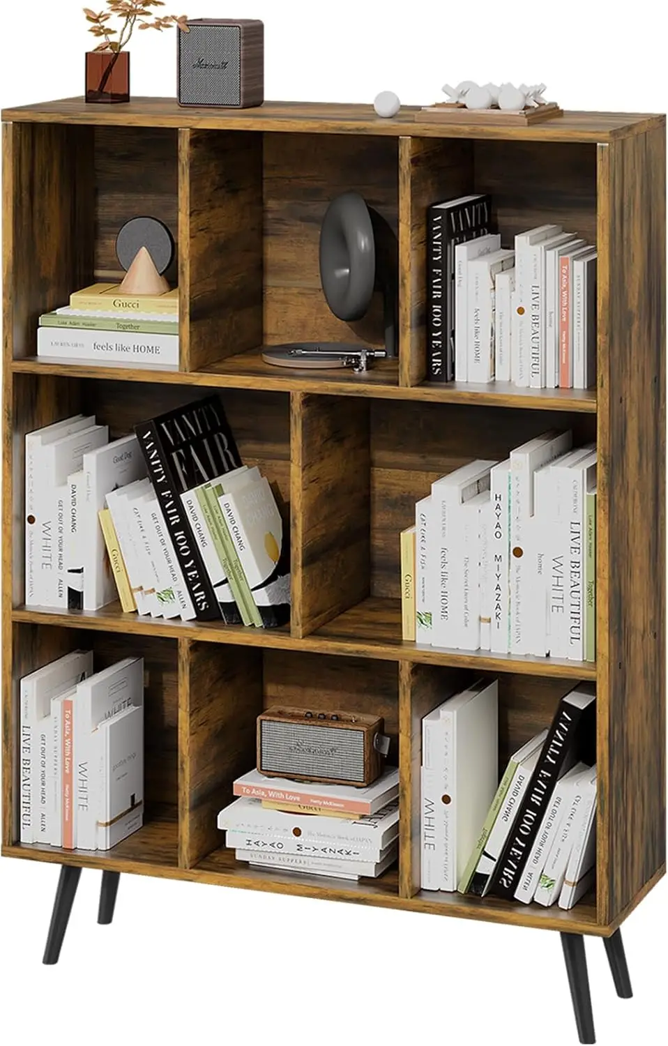 

8 Cube Shelf, 3-Tier Open Bookshelf With Legs, Floor Standing Office Bookshelf, Wooden Bookcase For Office Furniture, Cubby