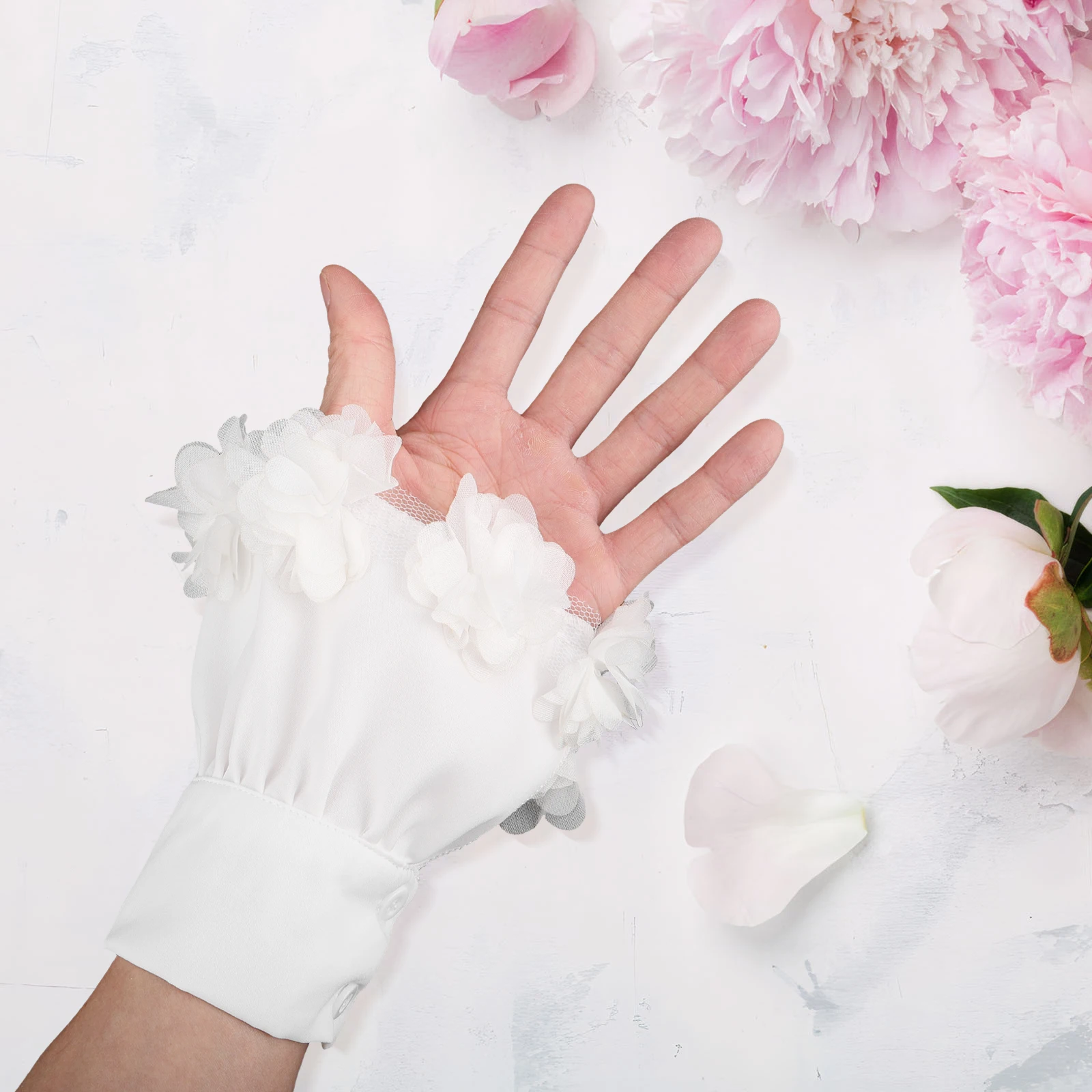 

2 Pcs French Floral Bell Sleeves Costume Cuff Decor Chiffon Delicate Fake Fashion False Decorative Clothing White
