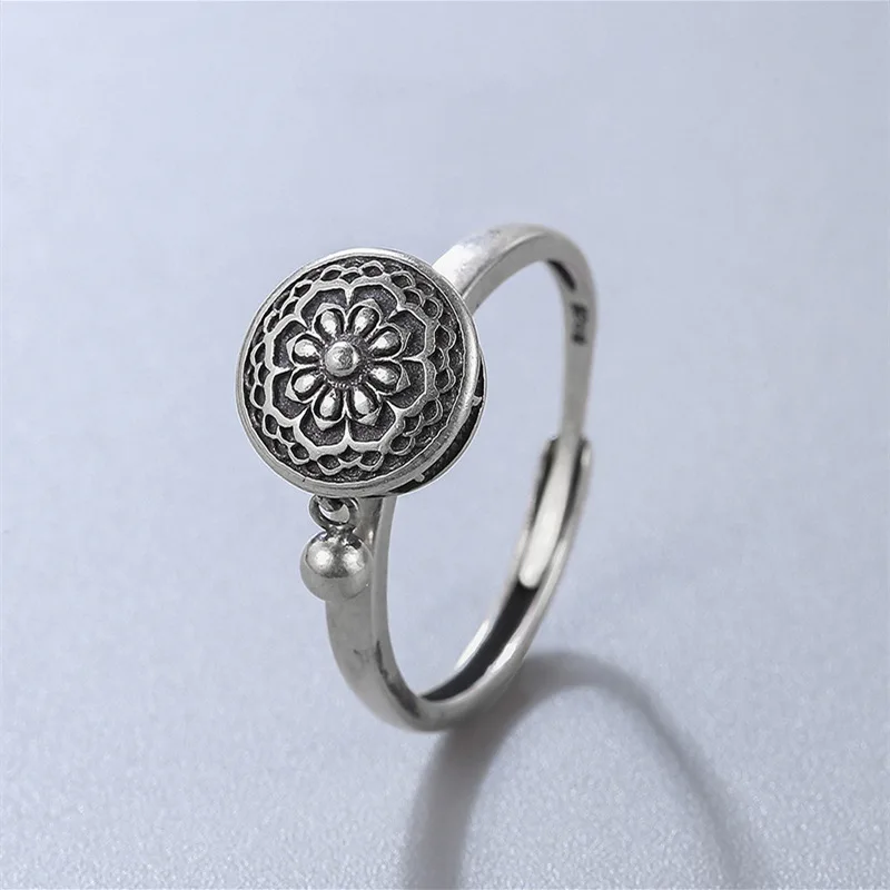 Retro Buddhist Heart Sutra Six-Character Mantra Opening Adjustable Ring for Women and Girls Elegant  Lucky Wealth Jewelry