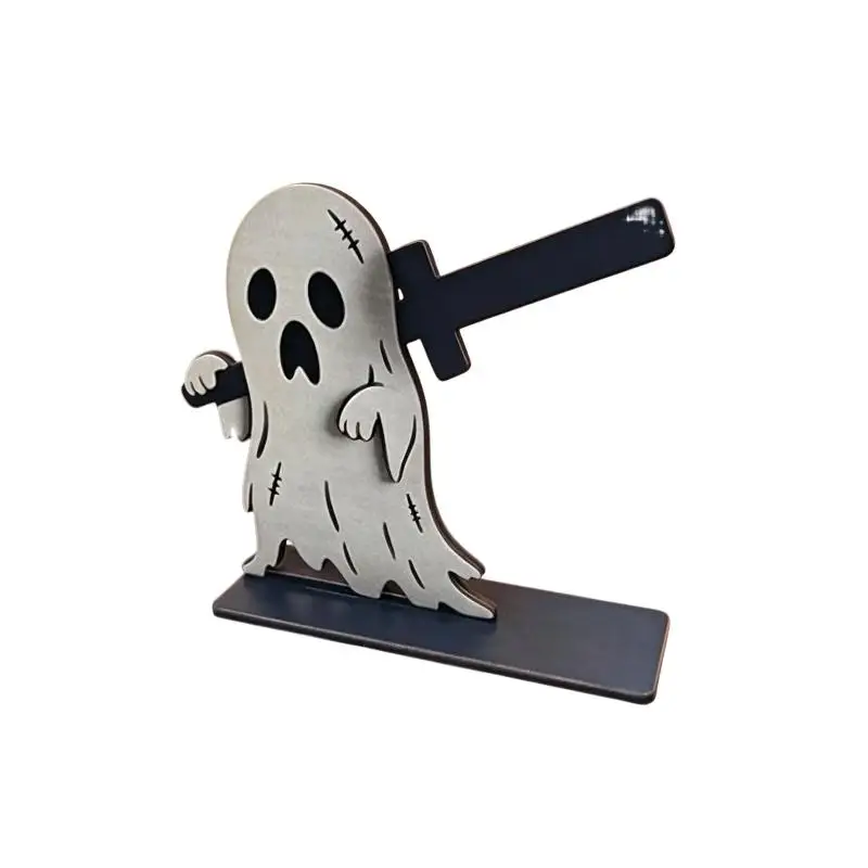 Funny Halloween Wooden Ornament Cartoon Grim Reaper Skeleton Home Desktop Tabletop Display Decor Supply