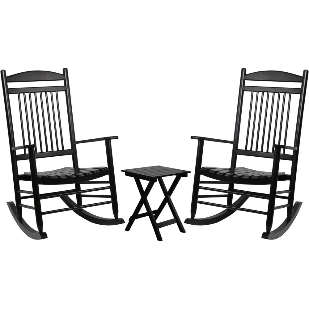 

MUPATER Outdoor Rocking Chair Set 3-Piece Patio Wooden Rocker Bistro Set with Foldable Table and Curved Seat, Black