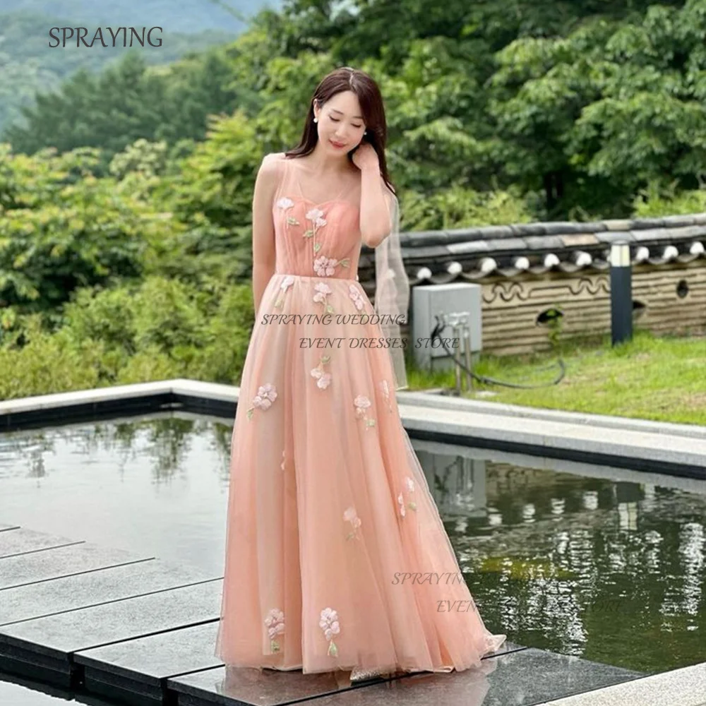 

SPRAYING Evening Party Dresses 이브닝 파티 드레스 A-line Shoulder Straps Floral Appliques Prom Gown Custom Made Wedding Anniversary Gown