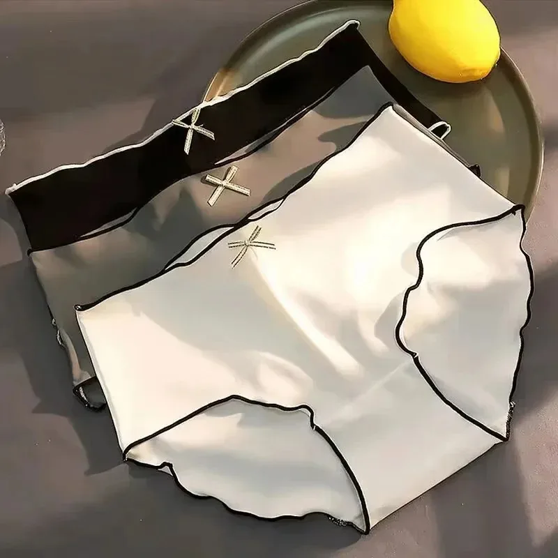 1/2/5 unidades/pacote calcinha sem costura de seda gelo das mulheres senhoras meninas feminino antibacteriano respirável calcinha conforto cintura baixa