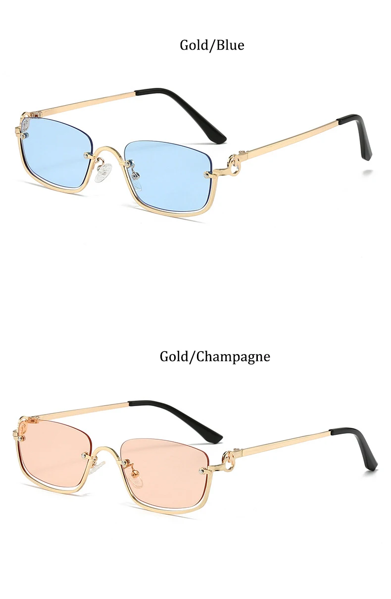 Kleine quadratische Sonnenbrille mit halbem Rahmen für Damen, Markendesigner, Luxus-Brille mit schwarzen Farbtönen, 2024, modische Metall-Rechteck-Brille – Detail 9