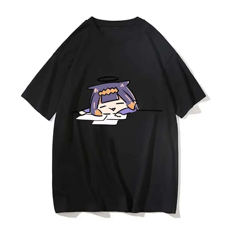 Ninomae Inanis Tako Cartoon Anime Printed T Shirt Men Outdoor Hip Hop Harajuku Vintage Clothes Casual O-neck Loose Short Sleeve