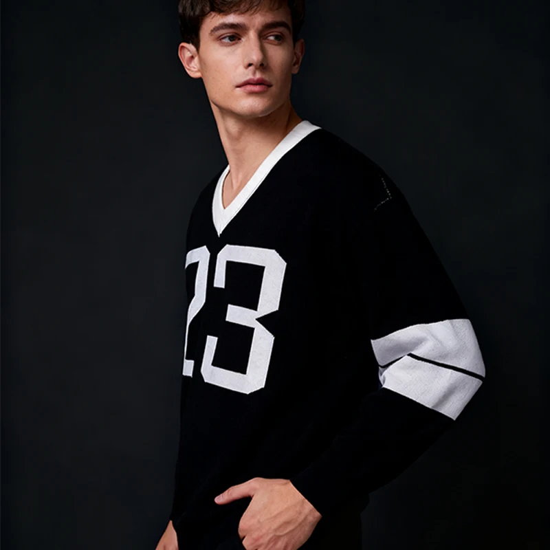 

Harajuku V-neck Loose Pullovers Top Vintage Autumn Winter New Soft Sweater Women Number Print Streetwear Knitt Fashion Loose Y2K