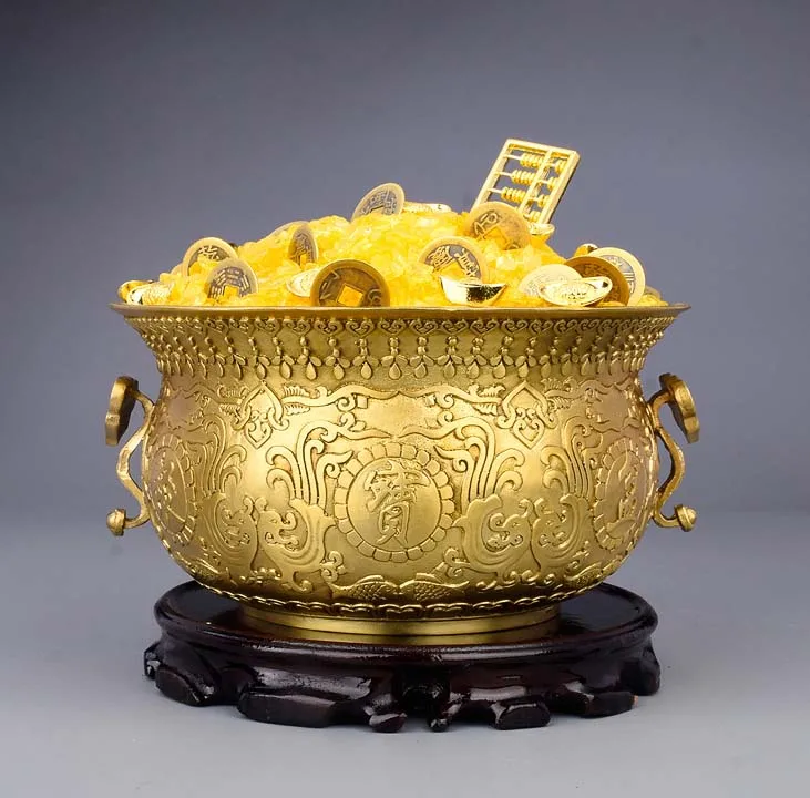 Geomantic master -Asia HOME shop Company bring in wealth fortune money GOOD LUCK Crystal FENG SHUI brass gold treasure bowl