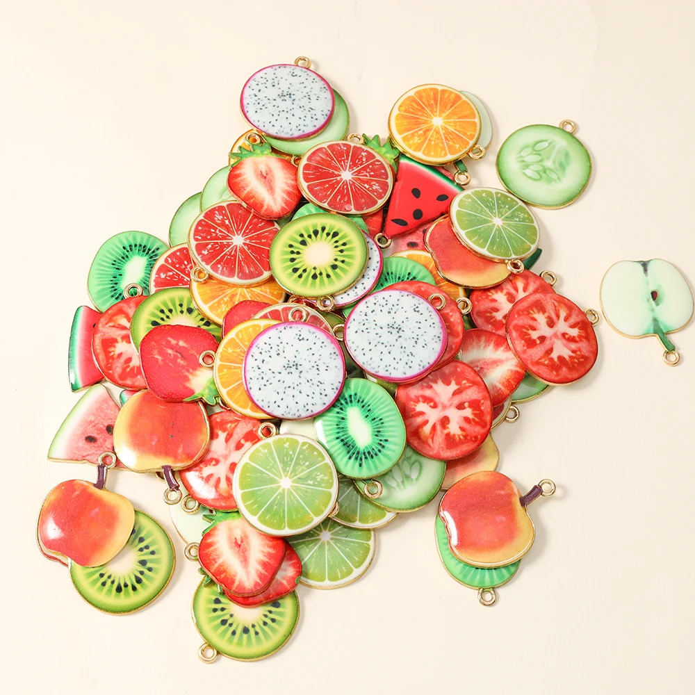 20 Stück Niedliche Frucht-Anhänger aus Emaille: Wassermelone, Apfel, Tomate, Erdbeere für Halsketten, Ohrringe, DIY-Schmuckherstellung und Bastelarbeiten