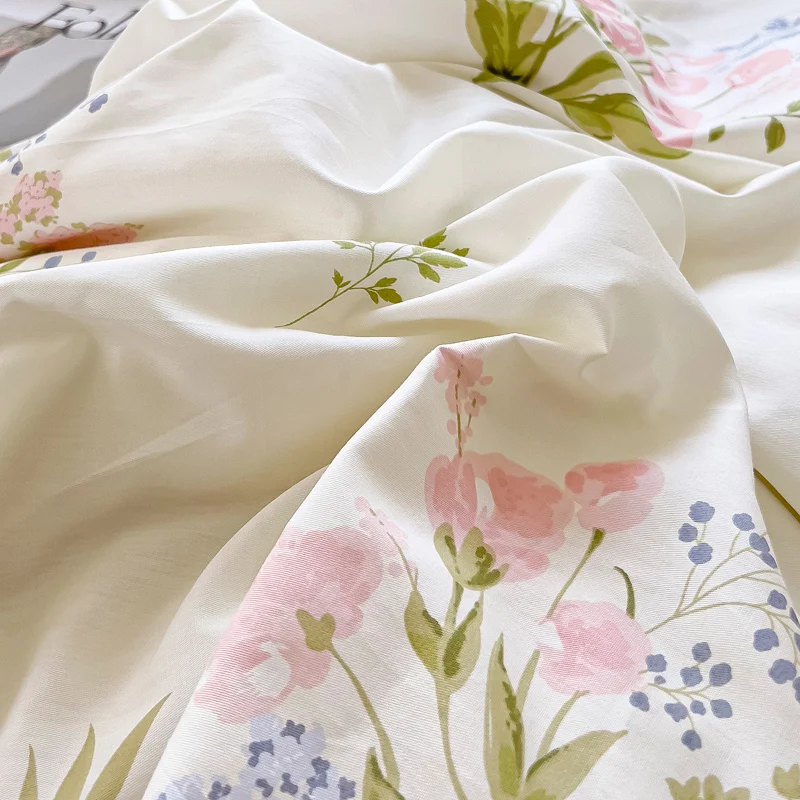 Pink Spring Flowers Duvet Cover 100% Cotton Bedding Set Floral Quilt Cover with Zipper Closure 3pcs Wildflower Comforter Cover