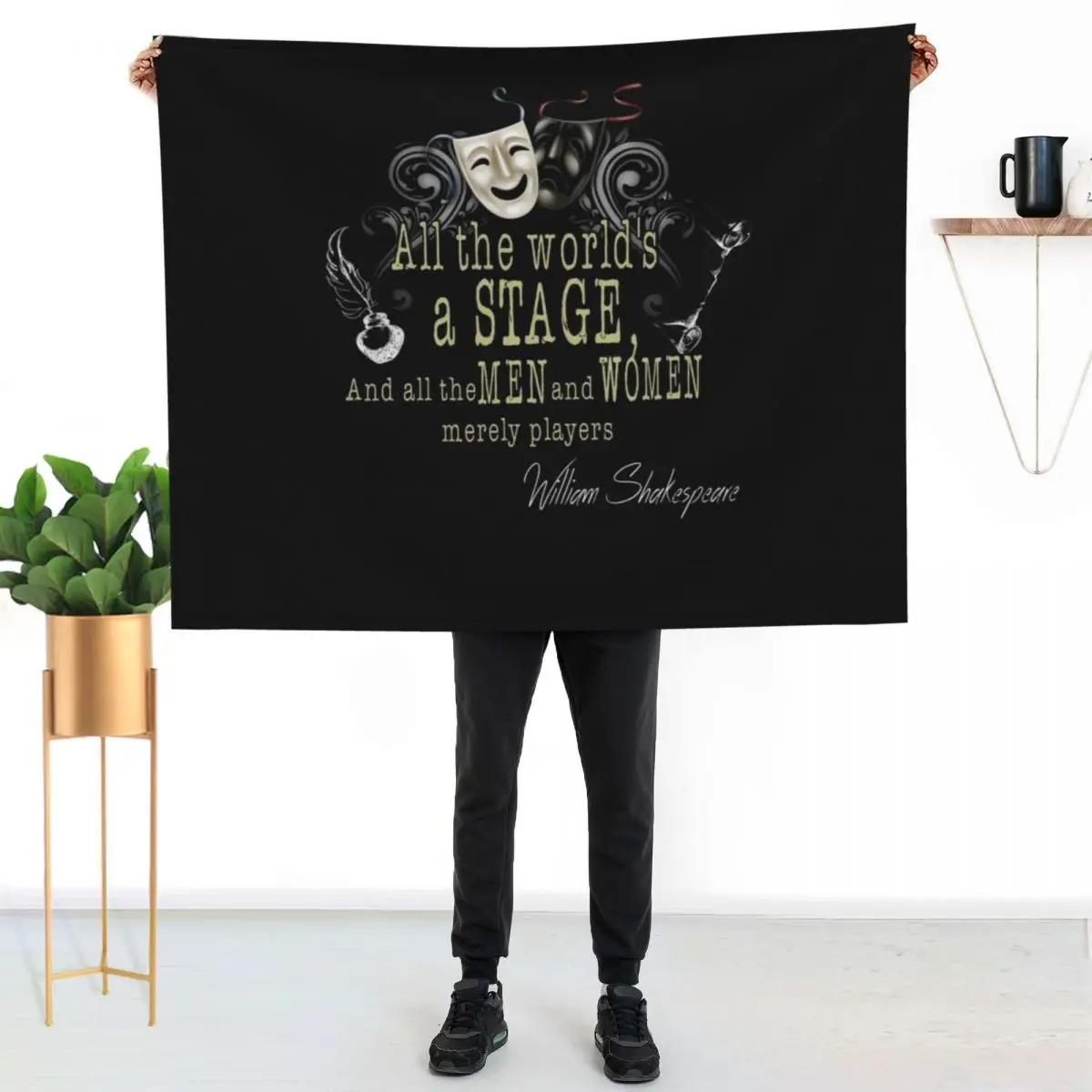 Funny William Shakespeare All The World's A Stage Theater Plays Quotes Poems Biography Fans Throw Blanket Decoratives Blankets