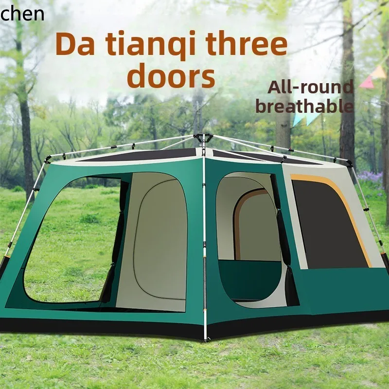 ZML Aluminum Alloy Outdoor Camping Tent Foldable No Setup Needed Two Rooms One Living Room Double