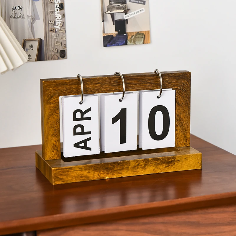 Minimalist Imitation Wood Grain Frame Perpetual Calendar Ring‑Bound Date Cards For Home Office Study Bedroom Desktop Decor