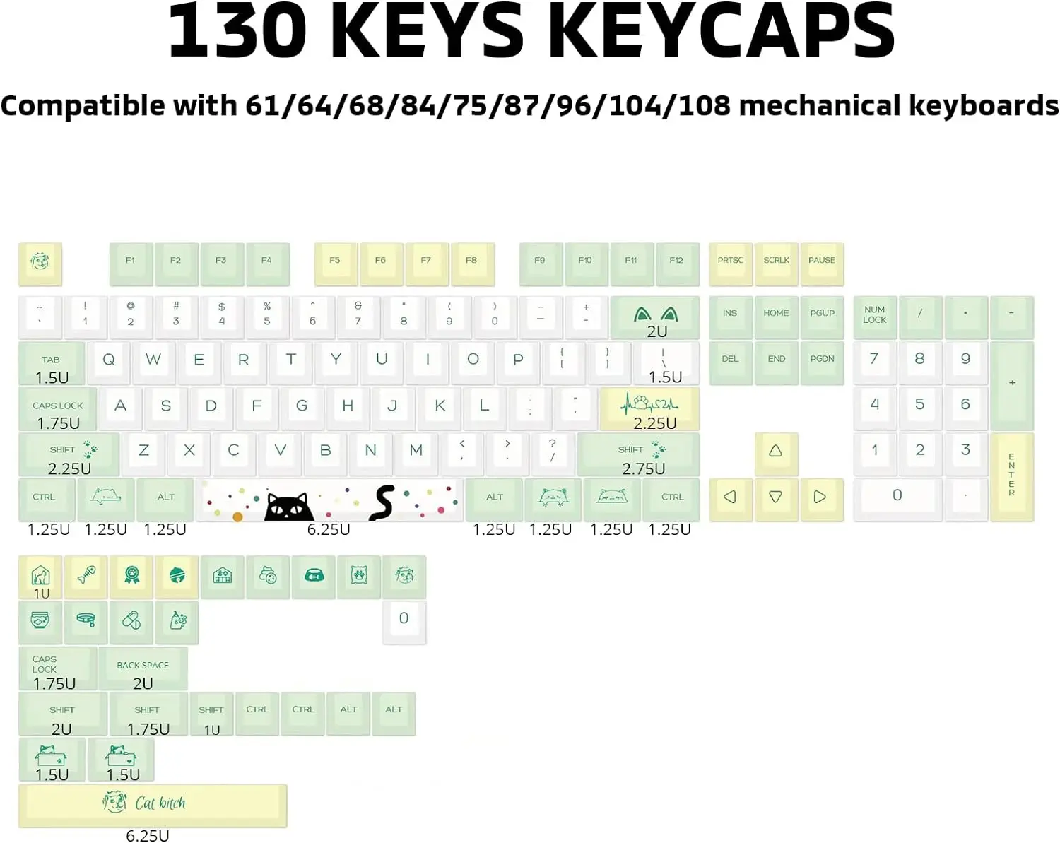 Cat Theme -135 Key XDA Standard Opaque Mechanical keycap Support Most Keyboards PBT Material (61-131 Keys)