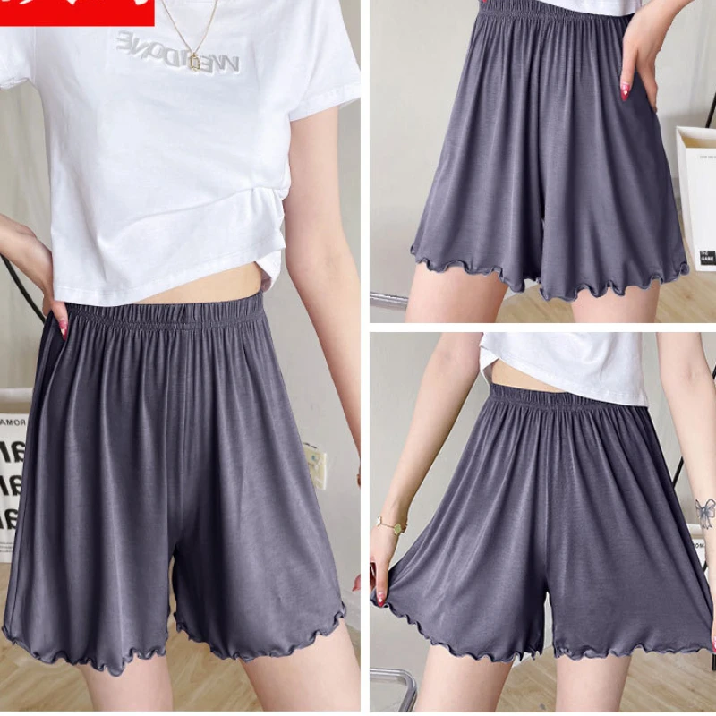 Women Panties Under Skirt Safety Short Pants Stripe Seamless Underpants Wave Hem Boxer Loose Plus Size Women Outside Wear Shorts