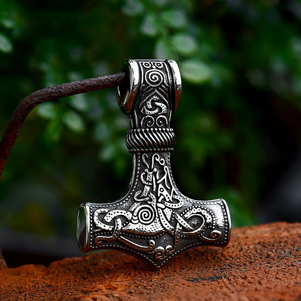 Vintage Stainless Steel Viking Thor\'s Hammer Pendant Necklace For Men Nordic Celtic Knot Necklace Fashion Jewelry Gift Wholesale