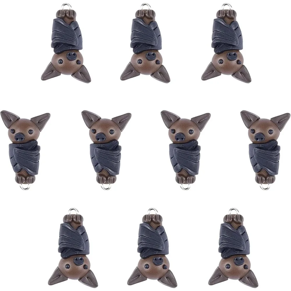 

10PCS Bat Charms Halloween Polymer Clay Pendants with Platinum Plated Iron Loops Key Chain Bulk for DIY Key Chain Bracelet