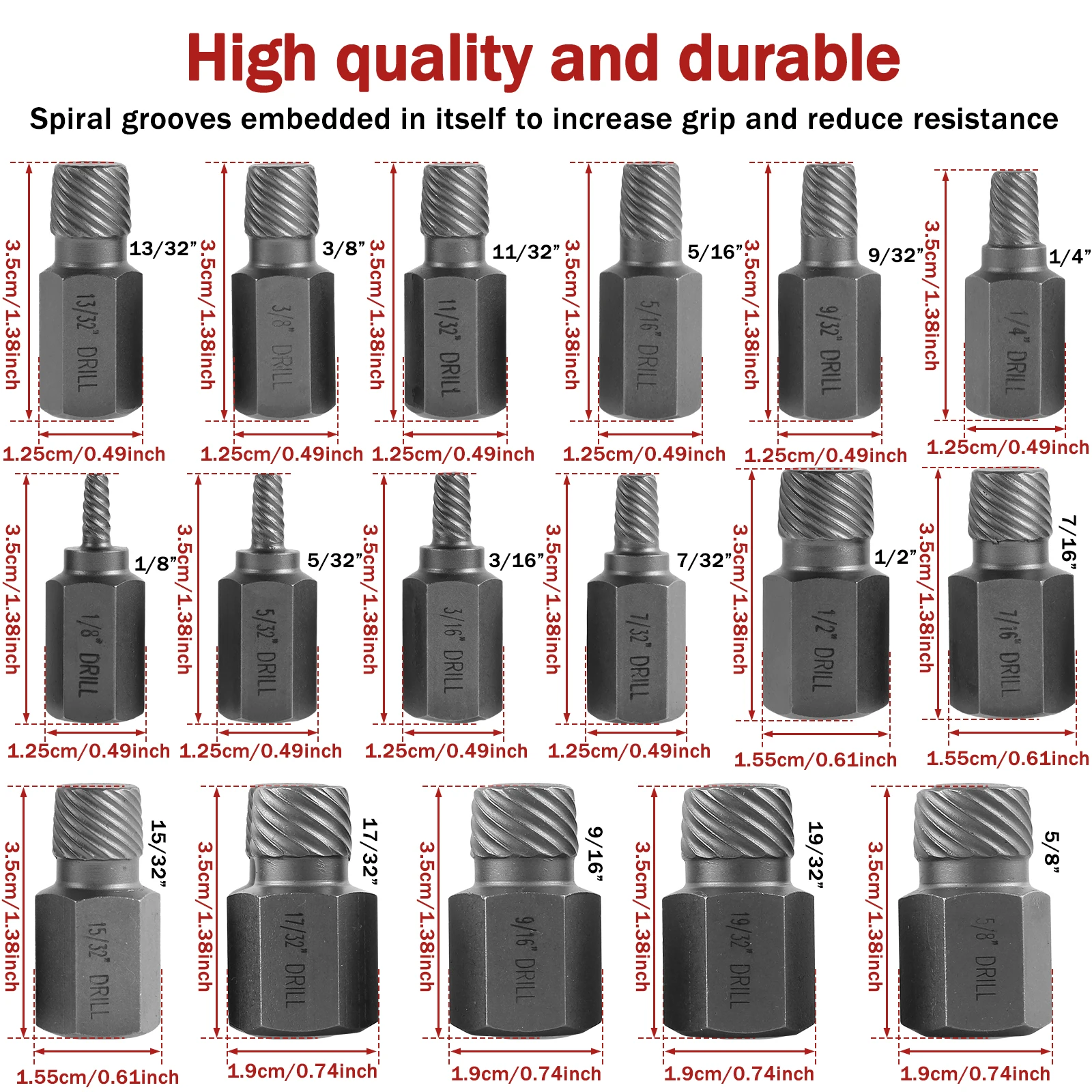 17Pcs Damaged Screw Extractor Drill Bit Set Hex Head Easy Out Bolt Extractor Spiral Broken Screw Remover Tool for Nuts Bolts