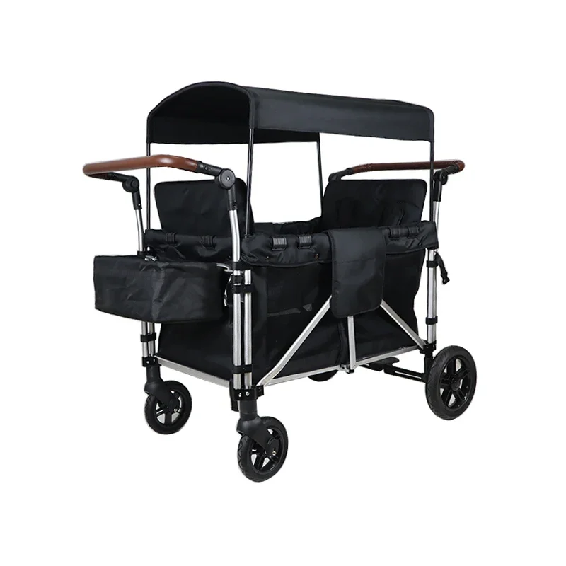 Adjustable Handle Bar 4-Passenger Pull Push Quad Stroller Wagon Safety Seats with 5-Point Harness Baby wagon Cart