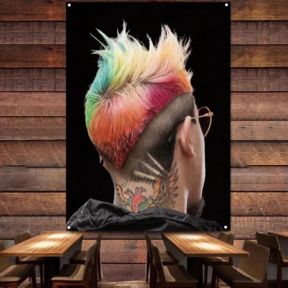 Fohawk fade haircut Flag Wall Charts Barber Shop Wall Art Banner Indoor Decor Tapestry Hairstyling Posters & Prints Printing 1