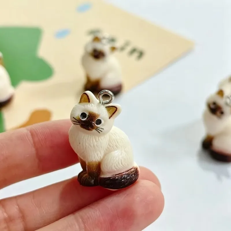 10pcs Cute Siamese Cat Resin Charms 3d Kitten Animal Pendant Diy Earring Bracelet Charm Keychain Bag Accessories Jewelry Make