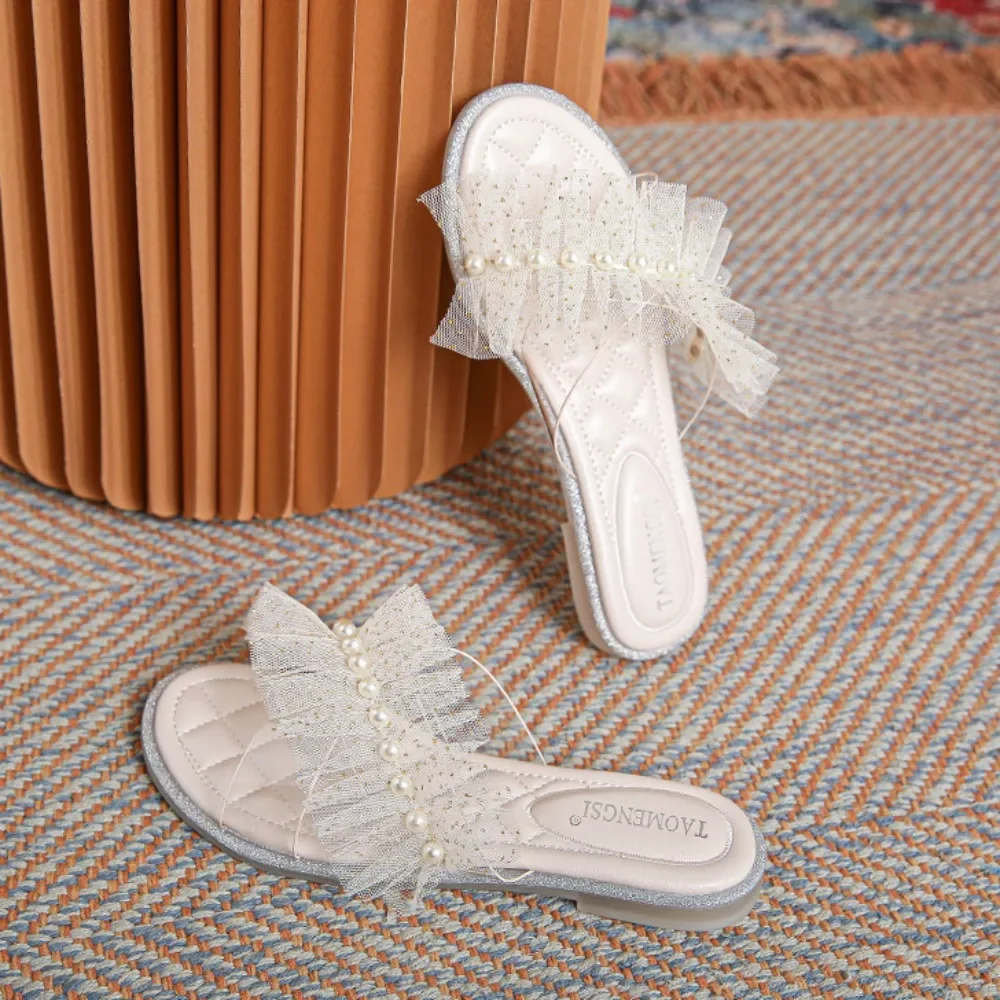 

Slippers Women Sandals New Slippers Women Summer Outside Versatile Transparent Pearl Large Women's Shoes Sandalias Transparente