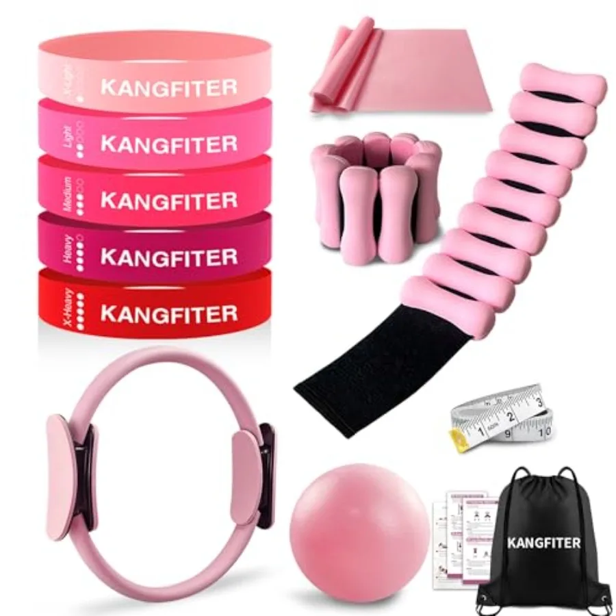 

Pilates Equipment Kit for Home Workout Pilates Ring and Ball Set with Adjustable Ankle Wrist Weights Resistance Bands Tape Meas