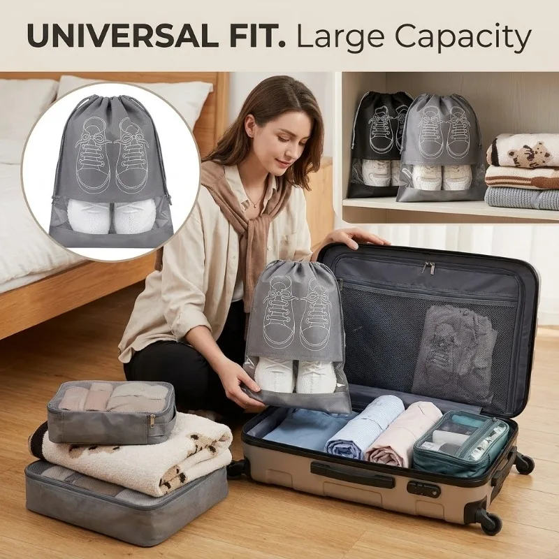 5/10pcs Shoes Storage Bag Closet Organizer Non Woven Travel Portable Bag Waterproof Pocket Clothing Classified Draw Hanging Bag