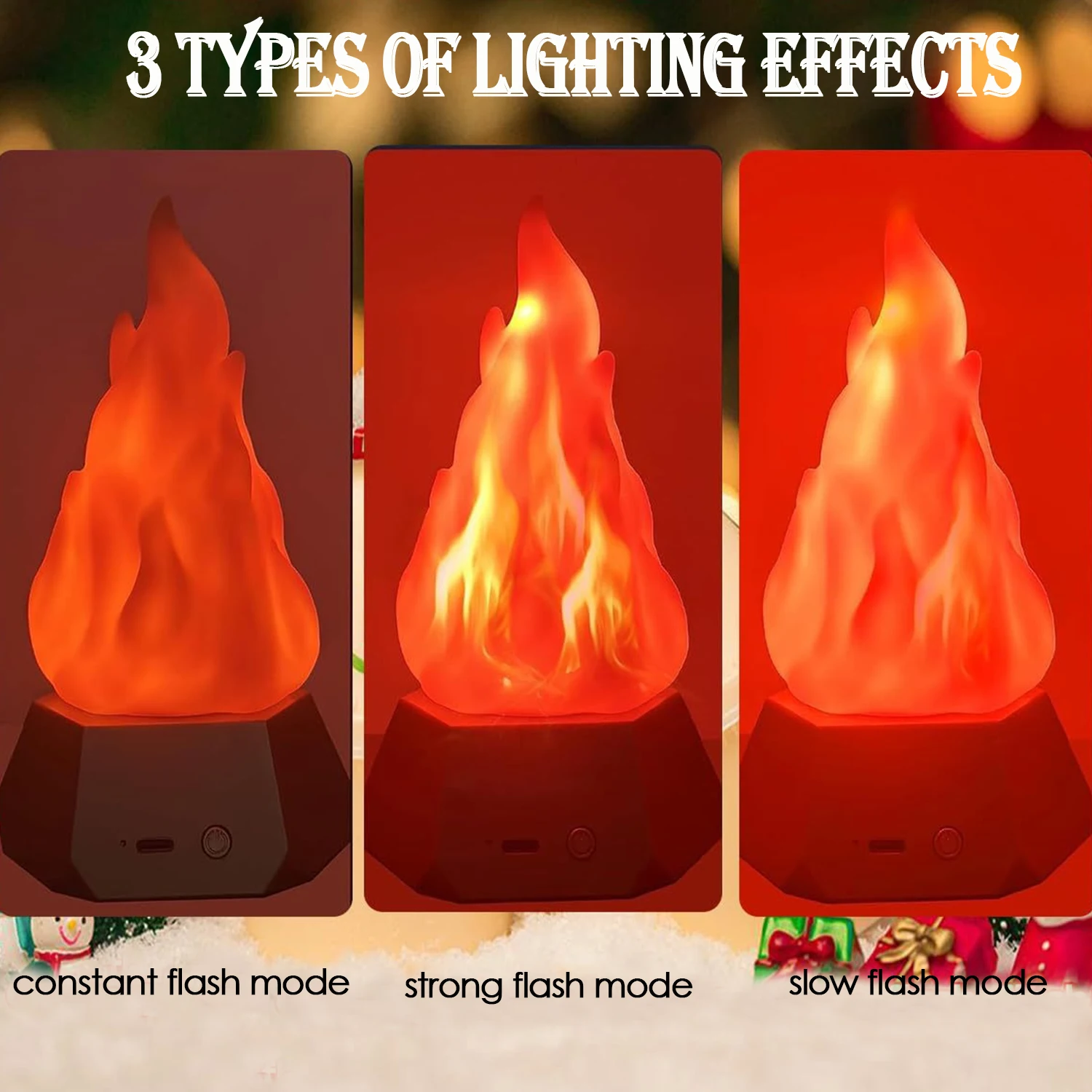 2 Packs Flame Table Light 1200mAh USB Rechargeable 3-Mode LED Lamp for Outdoor Camping Holiday Fake Fire Atmosphere