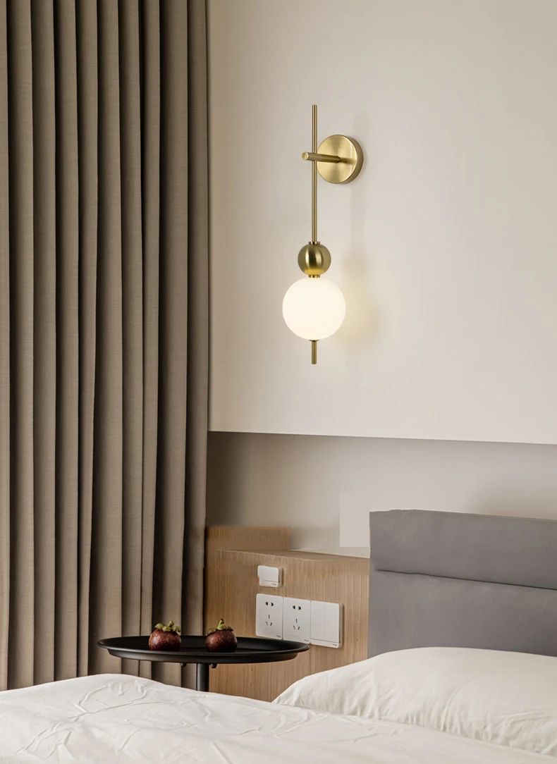 Design LED Wall Lamp White Acrylic Ball Gold Metal Bedrooom