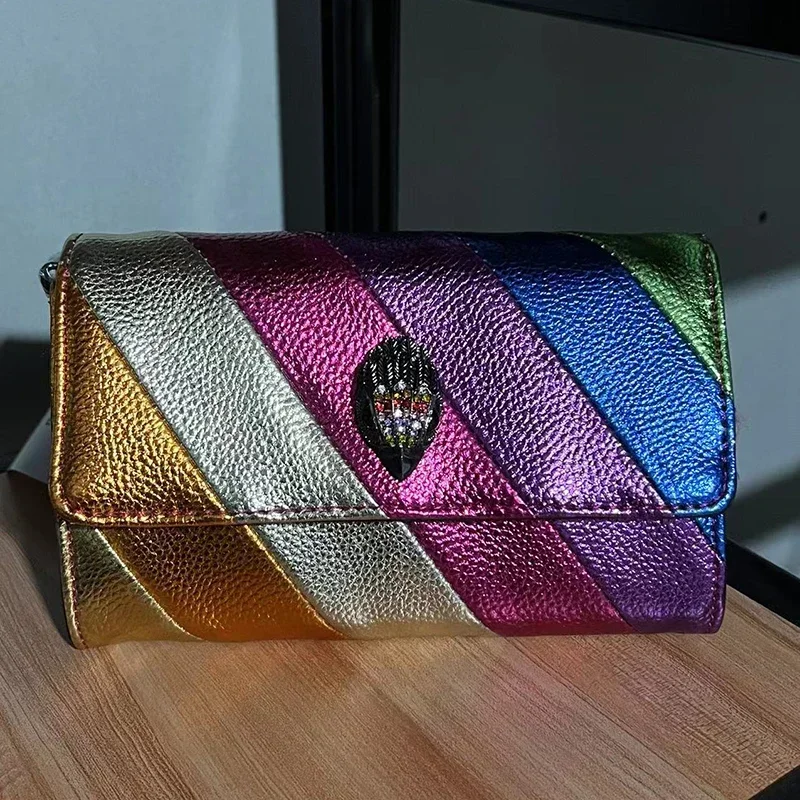 Kurt G Luxury Clutch Bag Multi Colorful Patchwork Handbag Elegant And Stylish Dinner Bag Metallic Chain Jointing Purse