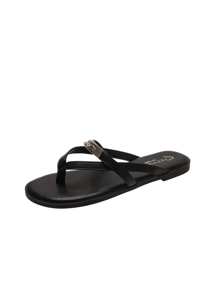 2026 Neue Modische Lässige Slip-On Sandalen mit Flacher Sohle und Schnallenverschluss für Strandurlaub Damen Atmungsaktive Bequeme PU-Leder Sandalen